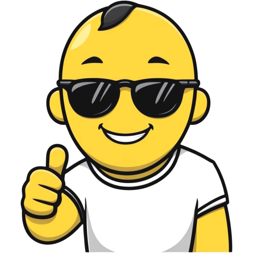 smug guy in sunglasses giving a thumbs up, cartoon sticker emoji