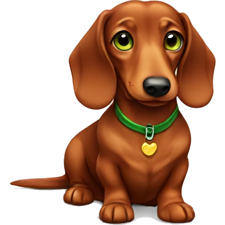 red long haired dachshund sitting with green eyes emoji