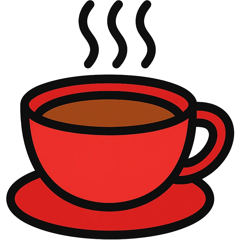 A coffee cup emoji with a red, brown, and white color theme emoji
