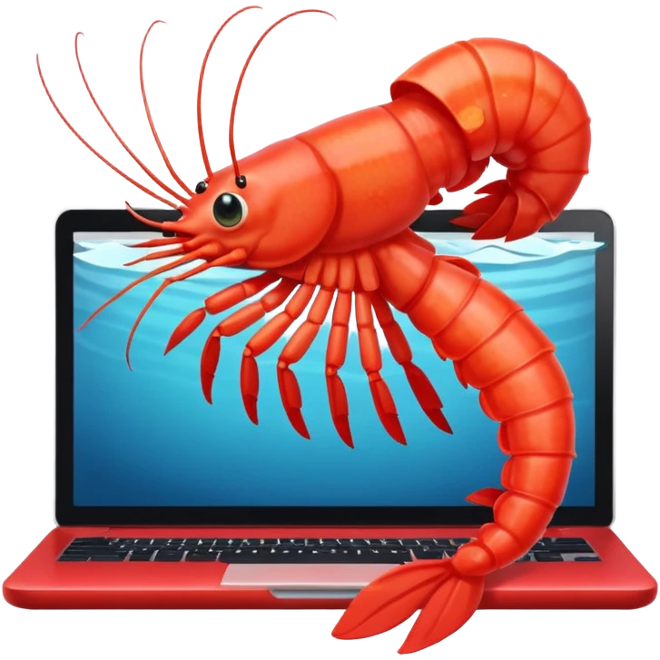 shrim using computer to learn (cartoon style) emoji
