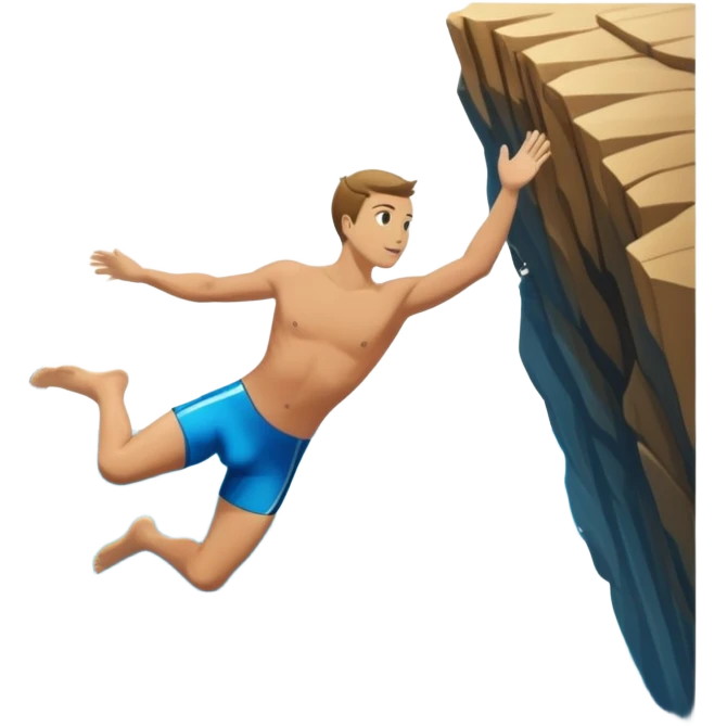 The background features rugged cliffs, clear blue water, and a bright sky, emphasizing the excitement and danger of the sport with a sense of freedom and adventure. A diver mid-air, plunging from a high cliff into the sparkling ocean below.  emoji