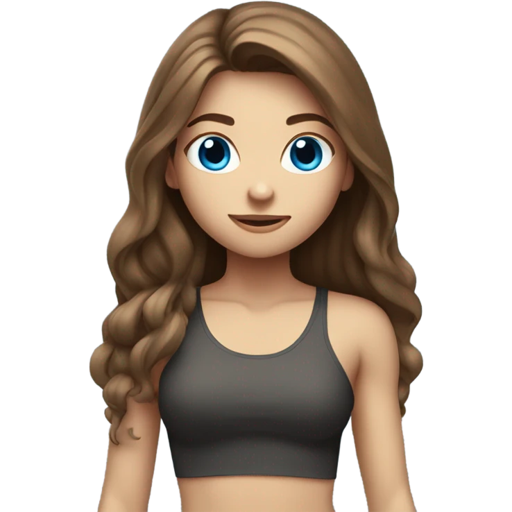girl with long brown hair,  bright blue eyes, lifting weights emoji