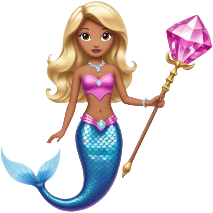 Brown skin blonde hair barbie mermaid with pink diamond tail and wand  emoji