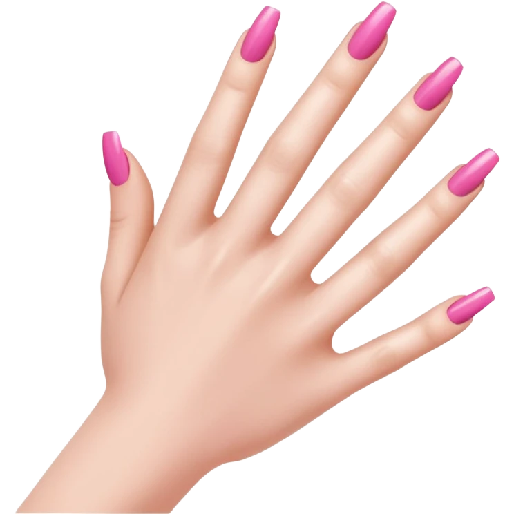  pink close-up of a hand with beautifully manicured nails, glossy pink nail polish, elegant nail shape, soft lighting and shadows, realistic style, emoji