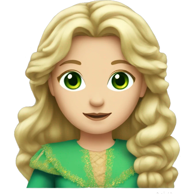 Dark blonde hair green eyes princess costume girl emoji