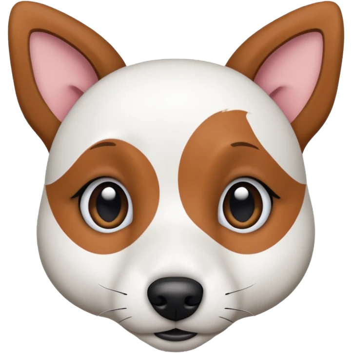a fully white jack russell the size of a kelpie with floppy ears and a half white face emoji