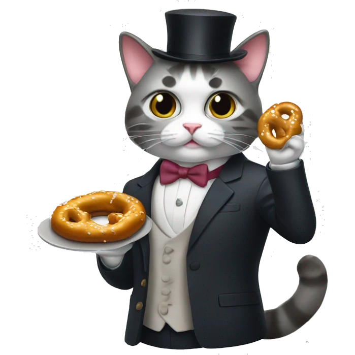 dapper secret agent cat eating pretzel emoji