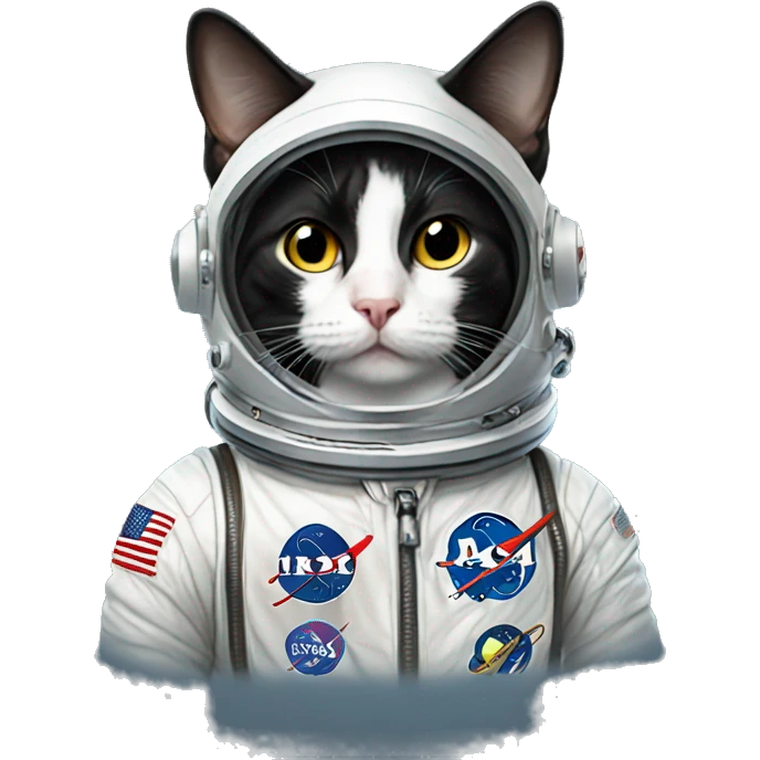 Tuxedo cat wear astronaut suit emoji