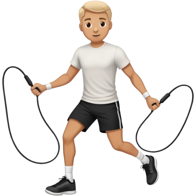A man jumping rope with tshit and nlack shorts emoji