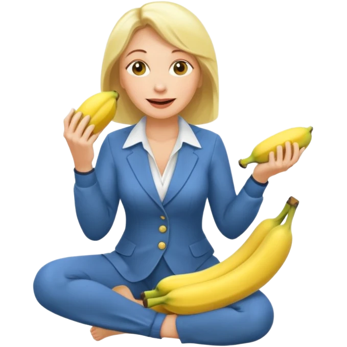A blonde middle-aged woman kneels with two bananas in her mouth. emoji