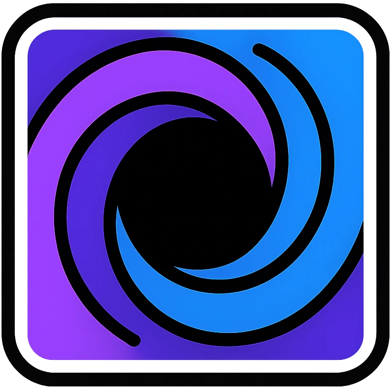 square resembling miniature black hole, dark center, swirling bright purple and blue edge, white neon glow border emoji