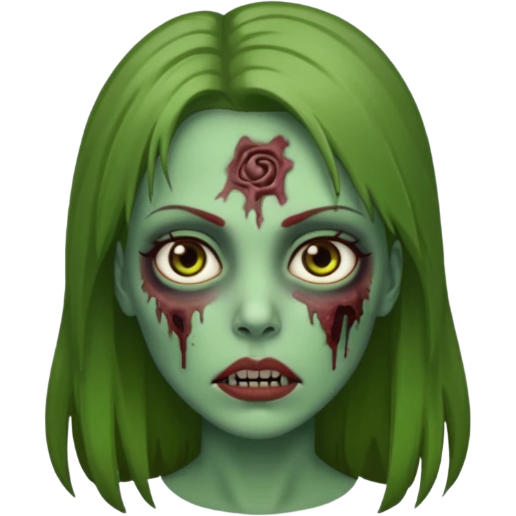 Faça uma zombie mulher verde, bonita de olhos castanhos e cabelo liso emoji