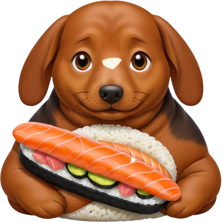 overweight dachshund eating too much sushi  emoji