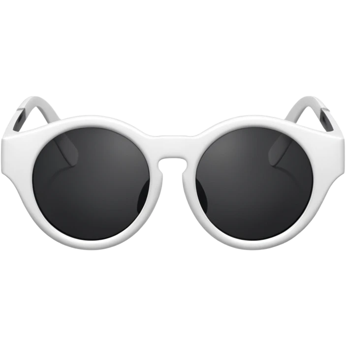 white frame sunglasses folded sideways, black lenses, visible lenses and temples, unusual shape, emoji style emoji