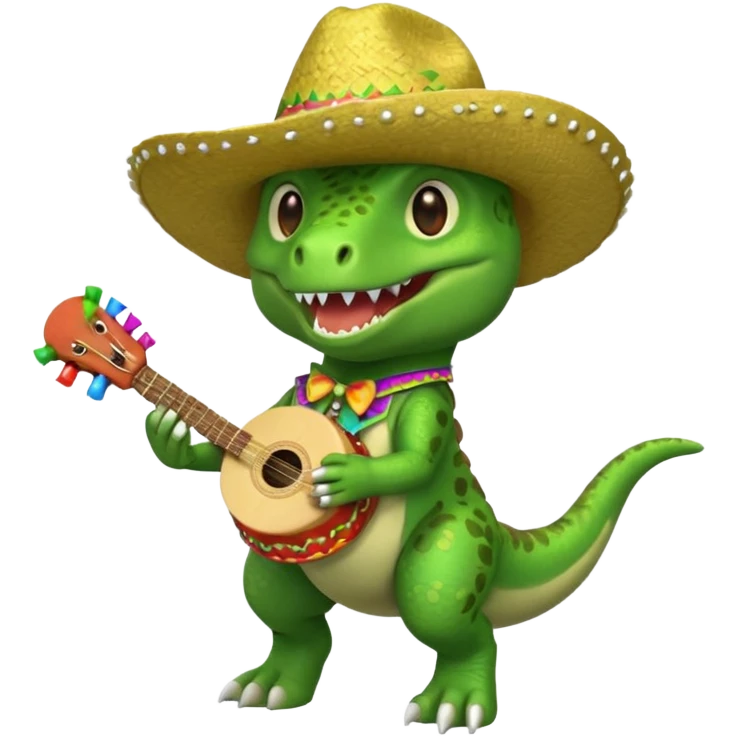 T. rex wearing a Mariachi hat and holding maracas emoji