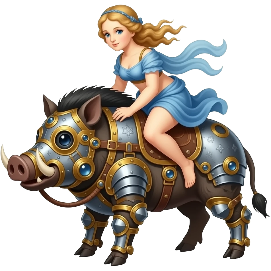 steampunk - an armored, tattooed boar carries Botticelli's ethereal Venus on its back emoji
