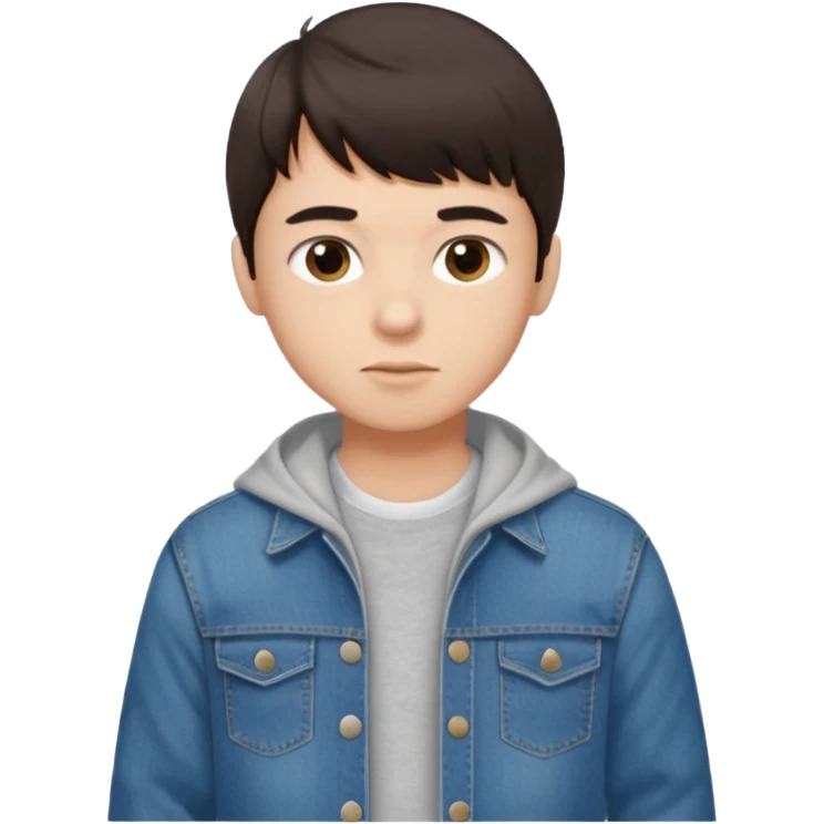 boy dark brown hair with bangs with straight eyebrows folding clothes  emoji