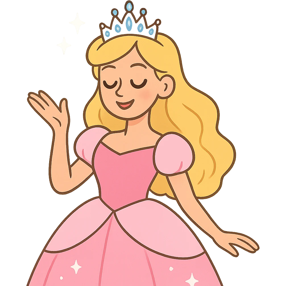 Barbie as a princess, sparkling tiara, elegant pink gown, magical and graceful emoji