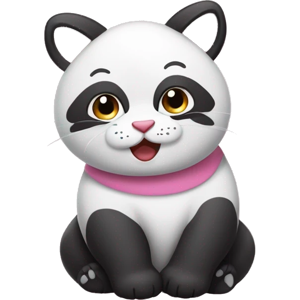 Gatto grasso che si sta scappando con un panda di colore rosa  emoji