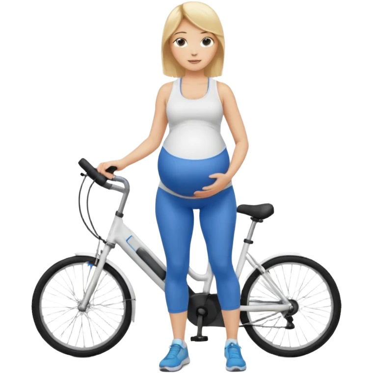 Woman blonde hair white tank top blue leggings pregnant belly holding a bike pump emoji
