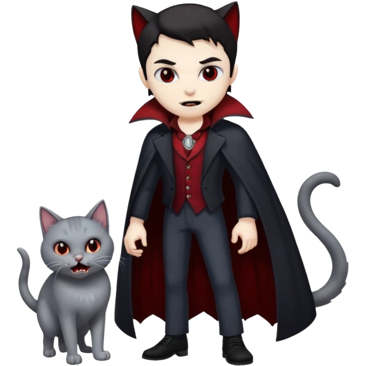 vampire with grey cat at feet emoji
