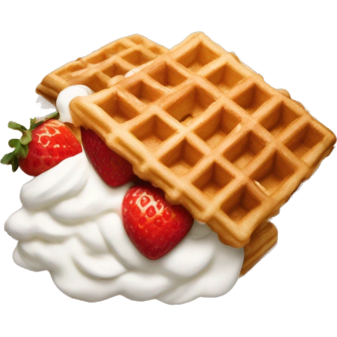 square waffle with whipped cream and strawberries  emoji