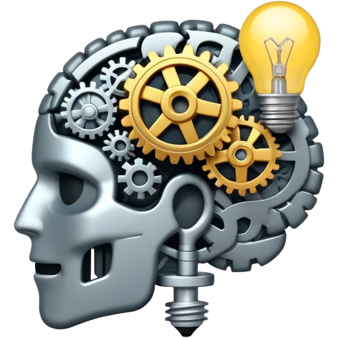 brain with lightbulb and gears, critical thinking emoji