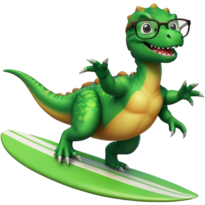 Dinosaur surfing with glasses emoji