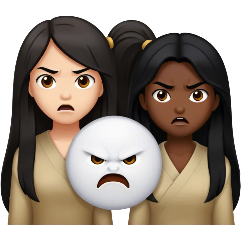 two asian girls angry with long brown hair and long black hair emoji