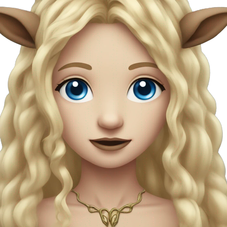 Forest Faun with deer horns and long blonde hair, female, beautiful, desirable, blue eyes emoji