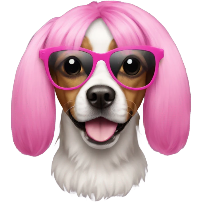 Dog with a pink wig and sunglasses emoji
