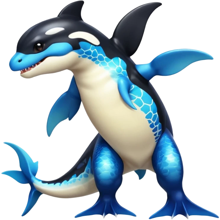white blacks colorful gradient orca-colored orca-patterned shiny glossy Fakémon-Digimon-reptile-charizard-feraligatr-lizard-creature-hybrid (full body) emoji
