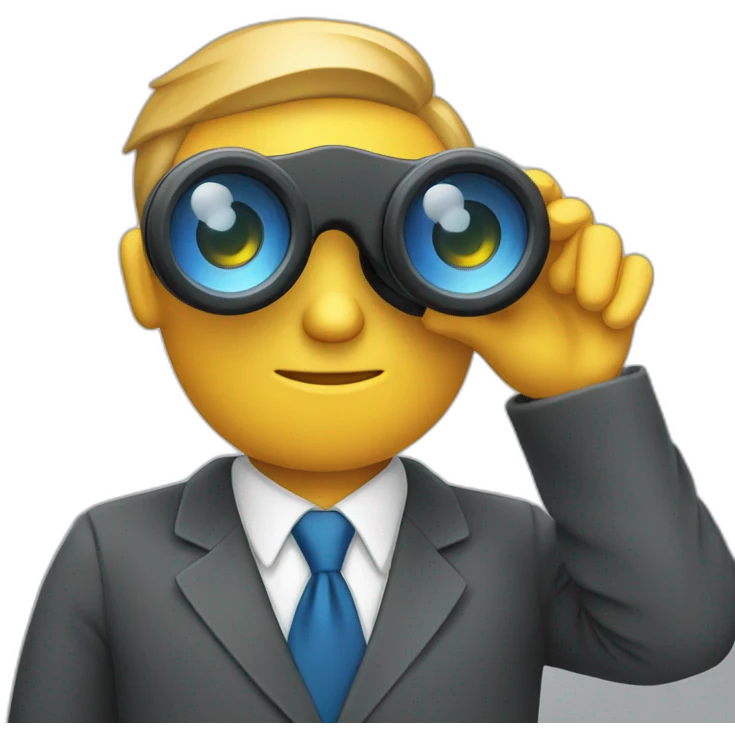 a business man in tie looking through a binocular emoji