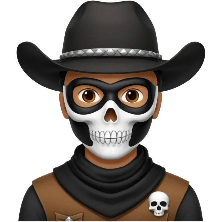 🤠+💀, colocar uma máscara preta no pescoço  emoji