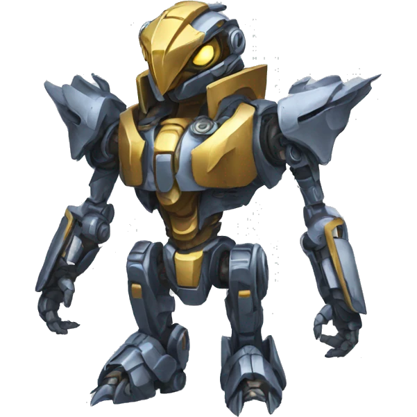 Metallic medabot-raptor with gears emoji