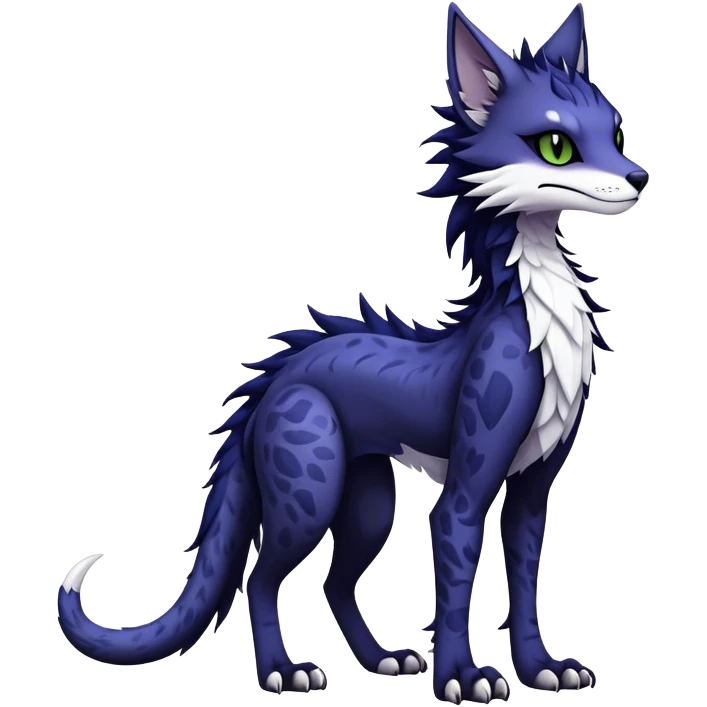 Kawaii dark edgy fantasy feline-vernid-sergal-fursona animal creature with a tufted tail full body with intricate markings  emoji