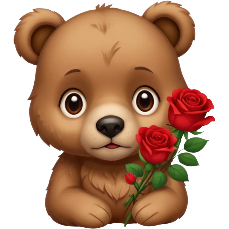 Cute bear with sad puppy dog eyes holding roses  emoji