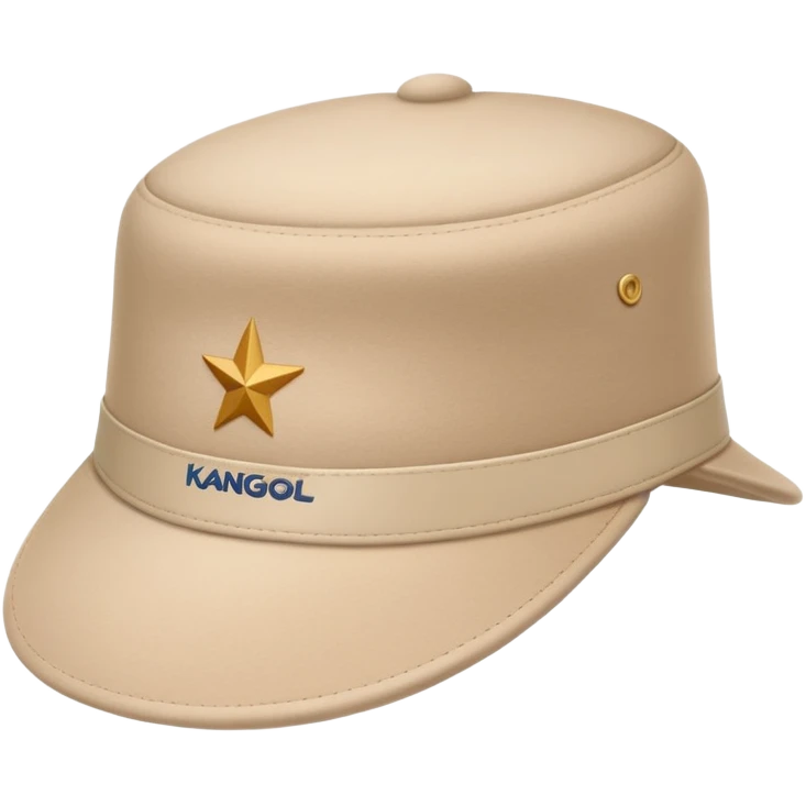 Beige Kangol hat with the Kangol brand logo clearly visible, isolated object, iOS emoji style, light beige color emoji