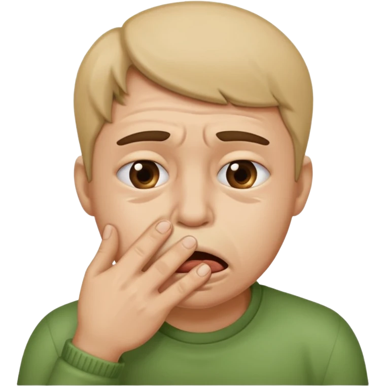 Disgust - strong feeling of revulsion or aversion -  about to vomit. hand over mouth. not crying emoji