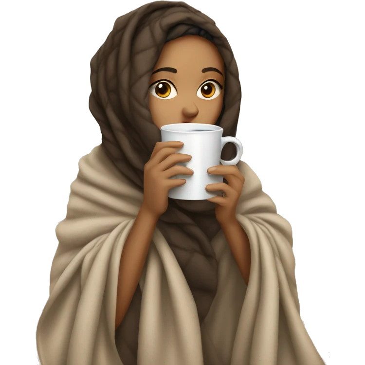 lightskin girl covered in a blanket sipping coffee  emoji