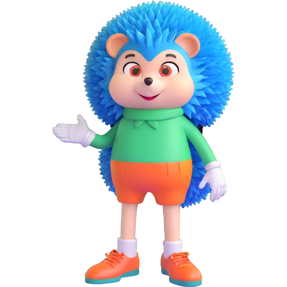 blue humanoid hedgehog with white gloves and socks, red shoes, 3 quills, peach belly, green eyes emoji