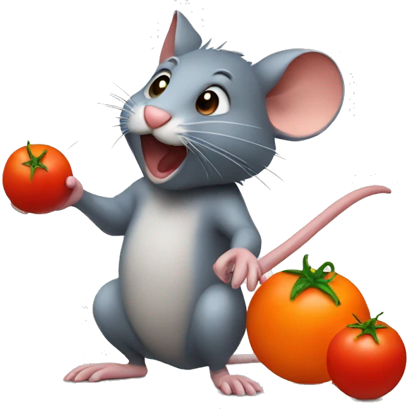 Rat throwing tomato at orange emoji