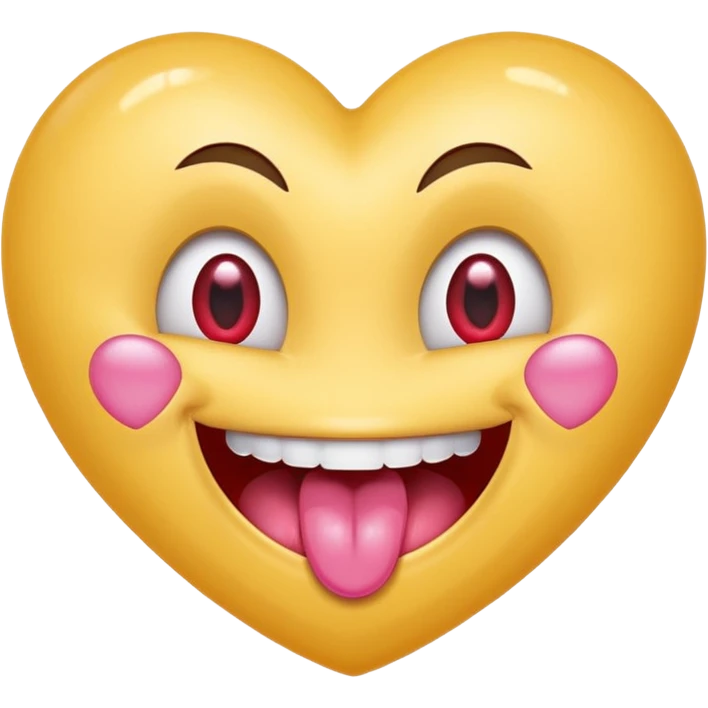 "Perfect smiling face with heart-eyes emoji 😍, classic yellow skin tone, bright open U-shaped smile showing white teeth and pink tongue tip, two large glossy red cartoon heart-shaped eyes with sparkling highlights  emoji