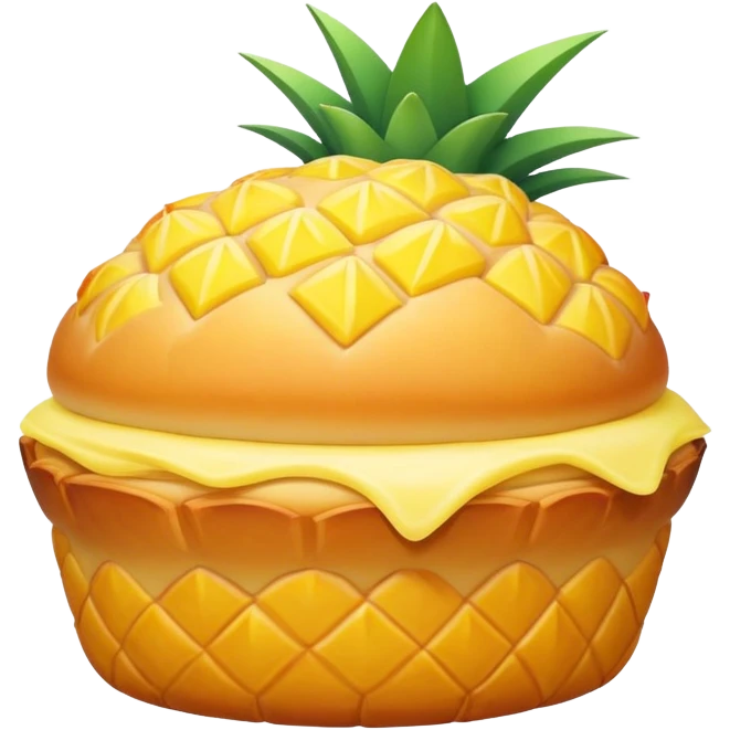 Chinese Pineapple Bun with crispy yellow top crust, simplified emoji style with bold outlines and bright colors, cartoon style Bolo Bao pastry emoji