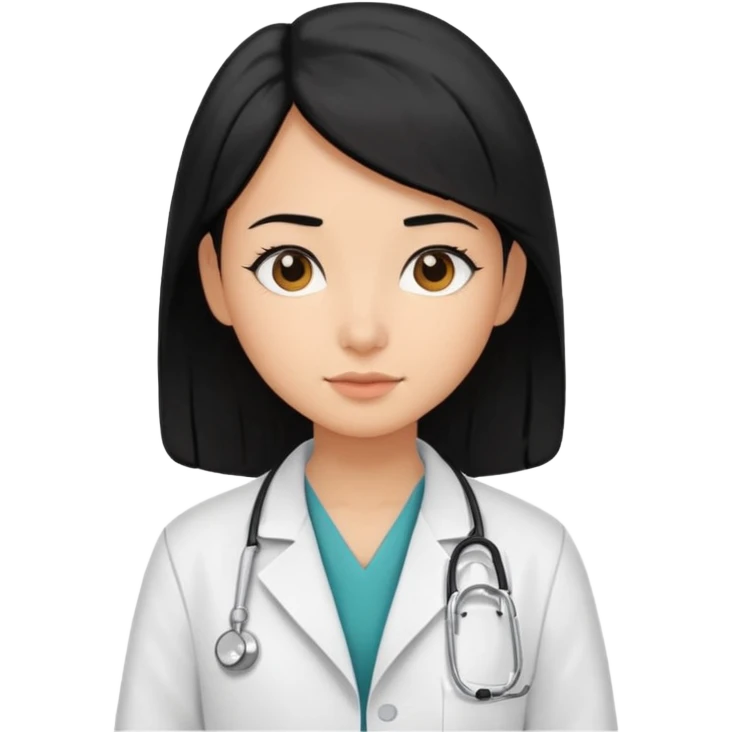 Una chica con el pelo negro por el hombro con bata de doctora  emoji