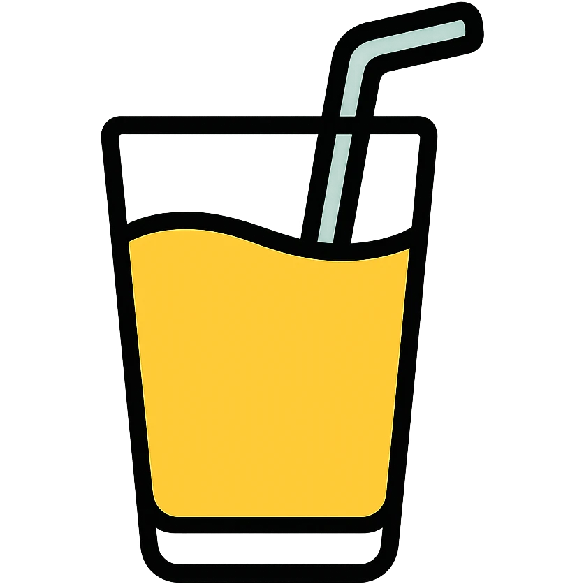 Glass of yellow juice with a straw, orange or lemonade juice in a clear glass emoji
