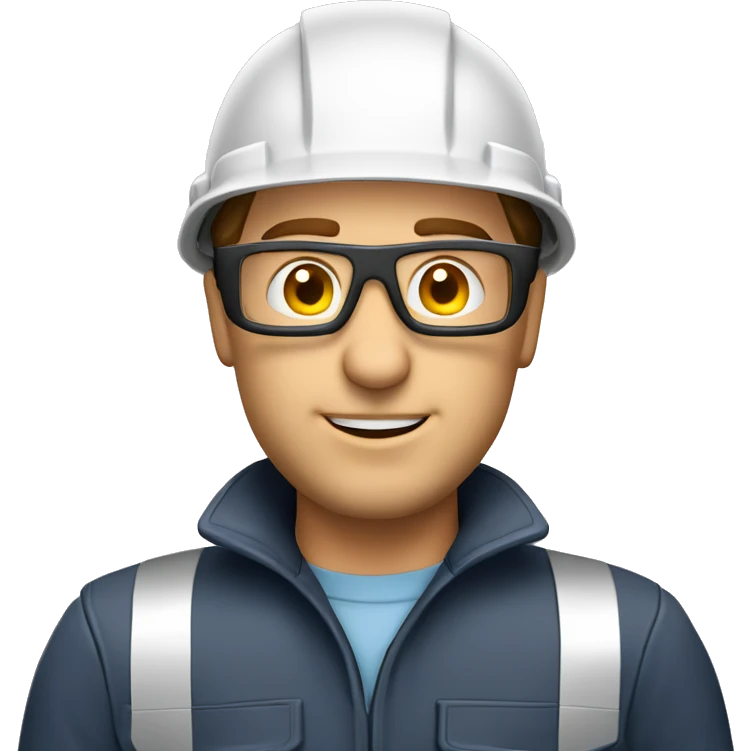 Caucasian  engineer man wearing a safety helmet, safety glasses and earplugs emoji