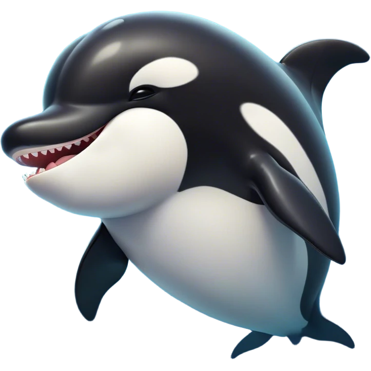 Cinematic Cute Yawning orca Portrait Emoji, Head tilted slightly with a dramatic, wide-open yawn, showcasing a sleek black-and-white body with gently relaxed fins and sleepy, half-closed eyes, Simplified yet irresistibly adorable features, highly detailed, glowing with a soft, cozy marine glow, high shine, relaxed yet expressive, stylized with a dash of whimsical deep-sea charm, soft glowing outline, capturing the essence of a drowsy yet affectionate orca that appears ready to stretch out in the waves for a nap! emoji