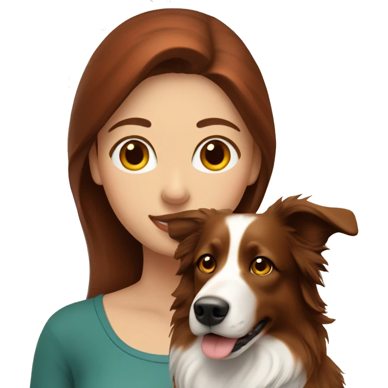 Woman with long brown hair  with her red tri border collie  emoji