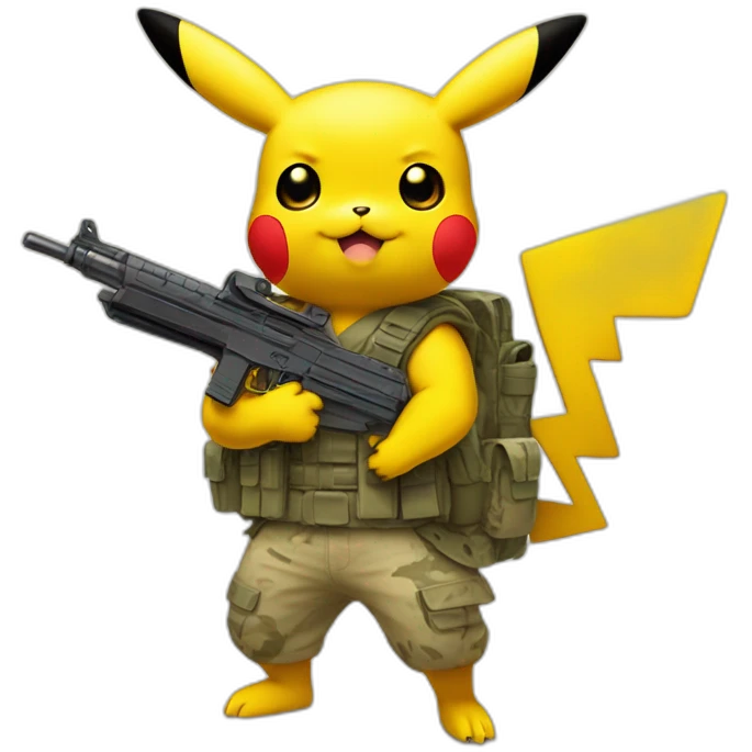 pikachu wearing soldier clothes holding a desert eagle emoji